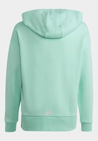 Miętowo-zielona bluza z kapturem i długimi rękawami, z prążkowanymi mankietami i dołem, z małym logo Adidas w dolnej części na środku z tyłu.
