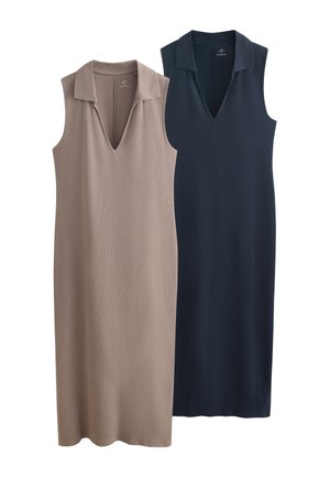 THE SET REGULAR FIT - 2 PACK SLEEVELESS COLLAR V- NECK DRESS  . - Trikotaažkleit - dark navy/taupe brown
