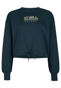 Felpa corta verde scuro con maniche lunghe, polsini a coste e orlo con coulisse. Presenta una stampa del logo colorata sulla parte anteriore.