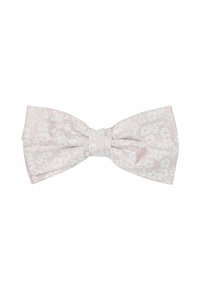 Spitzenfliege in sanftem Rosa mit floralem Muster und strukturiertem Stoff. Gefaltetes Design mit einem zentralen Knoten für einen sicheren Verschluss.