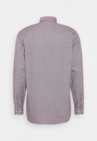 Long-sleeved shirt in a muted purple fabric. Features a button-down collar, stitched detailing, and buttoned cuffs. Textured weave pattern.