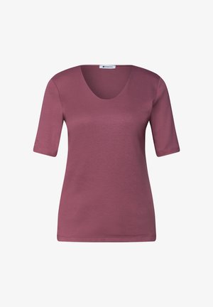 Street One, BASIC T-SHIRT WITH V-NECK IN A SOLID COLOR - T-shirts basic - dark clouded blush