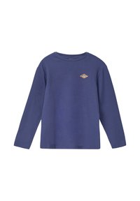 Langarm-Sweatshirt mit Rundhalsausschnitt, aus strukturiertem Marineblau-Stoff, mit einem orangefarbenen Diamantenlogo auf der Brust, sowie mit gerippten Bündchen und Saum.