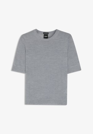 T-shirt grigia a maniche corte con scollatura rotonda, realizzata in tessuto morbido. Presenta un design semplice senza motivi o decorazioni.