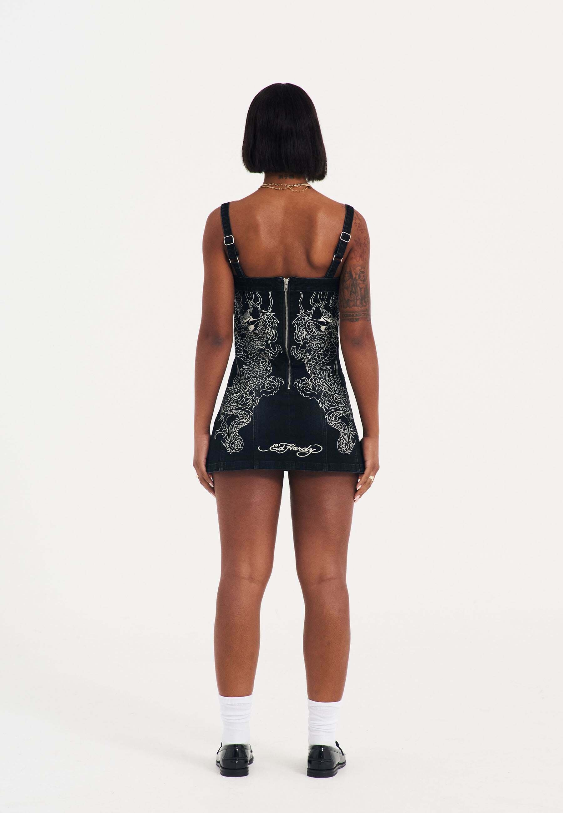 Ed Hardy DRAGON FLAME - Denim dress - black - Zalando.ie
