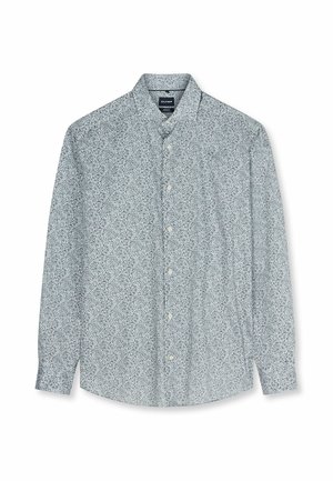 Langärmliges Hemd zum Knöpfen mit kleinem blau-weißem Blumenmuster und klassischem Kragen.