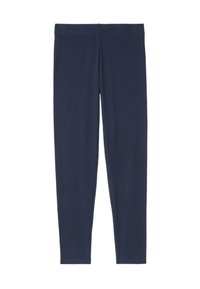Leggings blu navy realizzati in tessuto elasticizzato, progettati con una forma aderente e una texture liscia, con vita elastica.