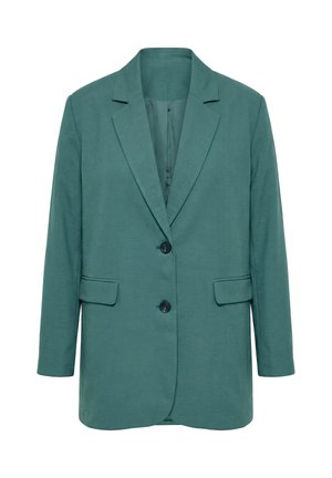 Saniaisten bleiseri, jossa on lovellinen kaulus, kaksi etutaskua läppäkannella, kaksi mustaa nappia ja pitkät hihat.