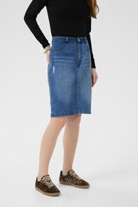 Kaffe Falda de tubo - washed destroyed blue denim