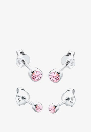 Cercei din argint cu studuri, având cristale roz rotunde, marcate 925, cu un design simplu și finisaj lucios. Fiecare cerceo are tijă și suport.