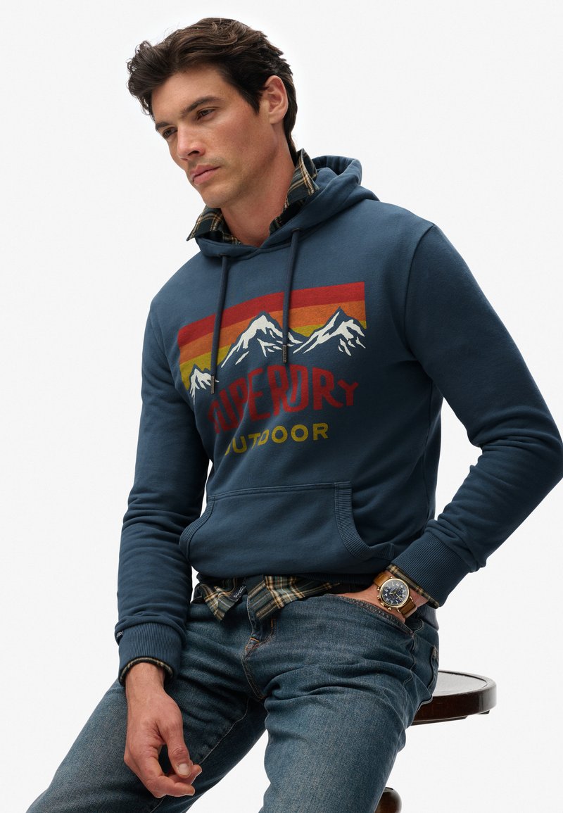Pull à Capuche Homme Superdry - Bleu Taille L - Imprimé Graphique - 100% Coton