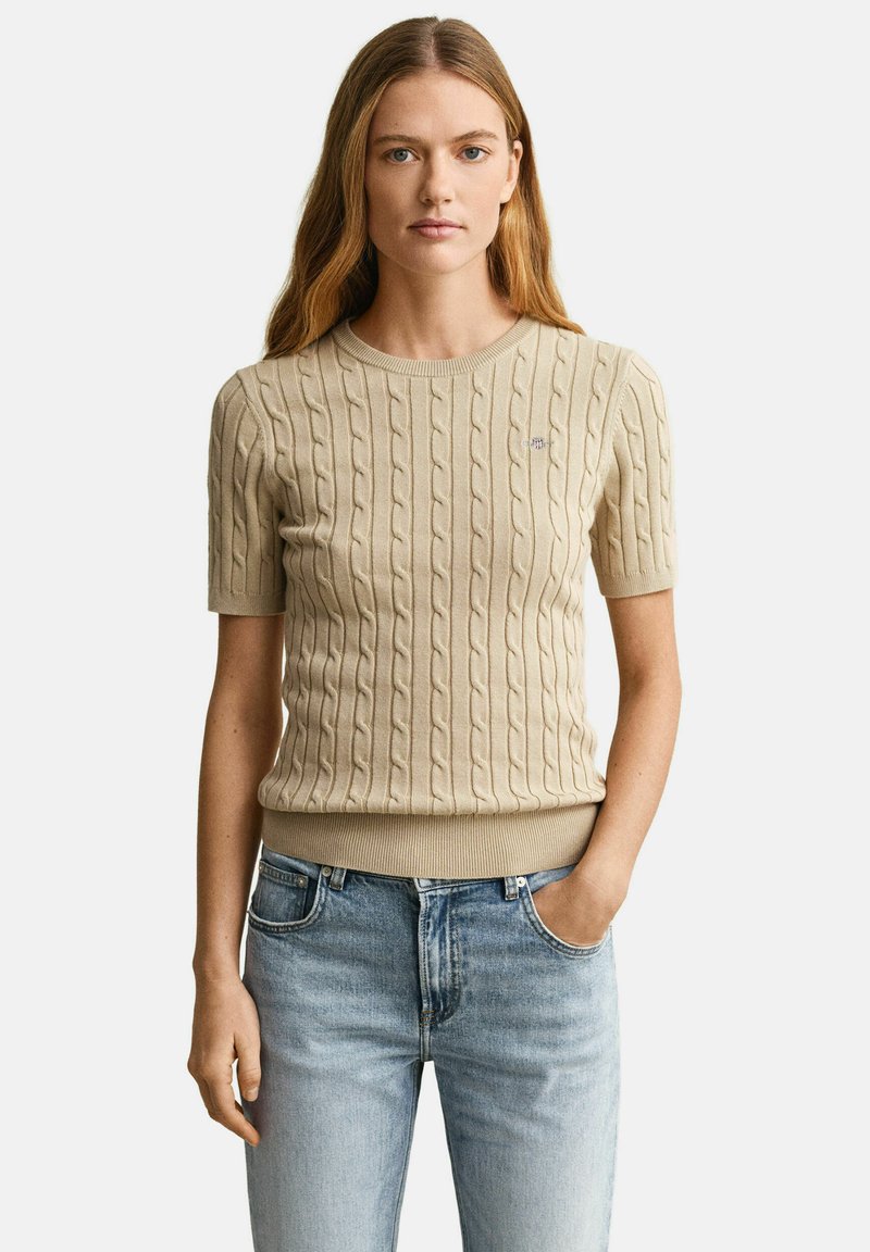 GANT STRETCH CABLE - Triko s potiskem - oat beige