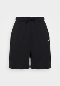 Černé šortky Nike vyrobené z měkké, lehké tkaniny, s elastickým pasem na stáhnutí a malým bílým logem na boku.
