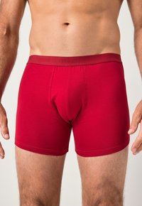 Boxers cortos de algodón rojos con un ajuste ceñido, cinturilla elástica y una textura suave, que cuentan con un bolsillo frontal para soporte.