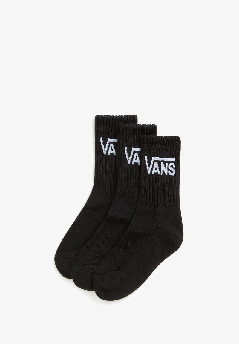 Czarne skarpetki bawełniane z prążkowanym wykończeniem, z białym logo "VANS" na każdej skarpetce. Pakiet zawiera trzy pary. Gładka faktura, standardowa długość.