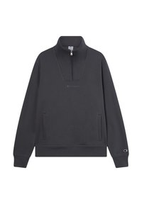 Felpa grigia scura con colletto a mezza zip, tasche laterali e un piccolo logo ricamato sul petto. Realizzata in tessuto morbido con una vestibilità comoda.