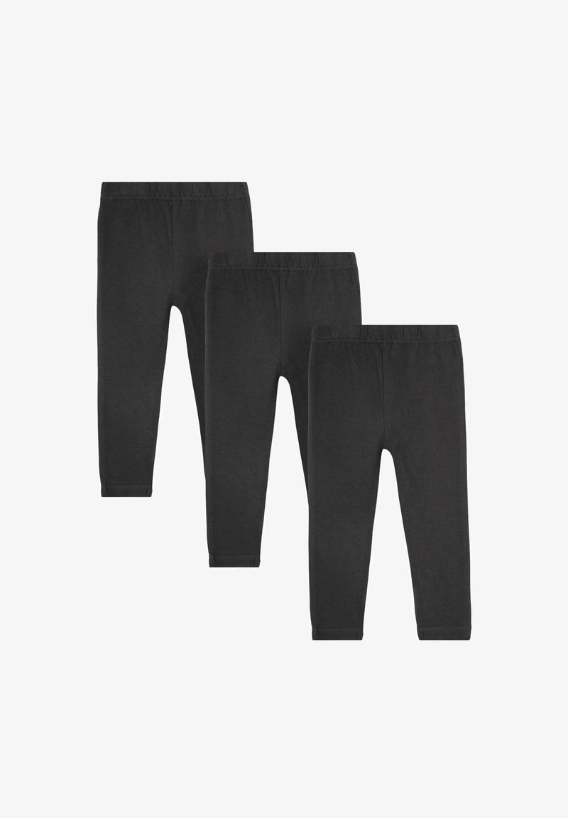 Három pár fekete leggings, puha, rugalmas anyagból, elasztikus derékkal és bokáig érő dizájnnal.