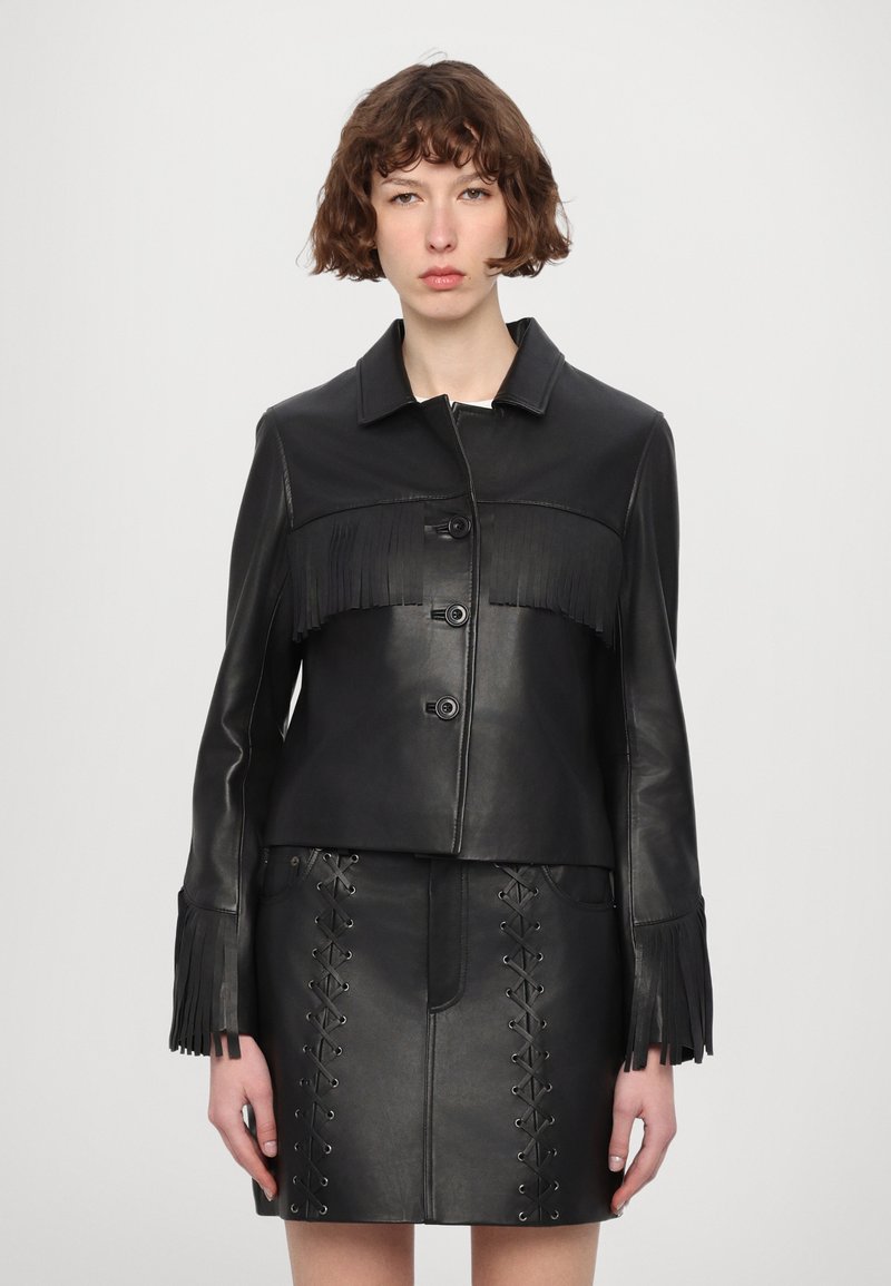 STUDIO ID - FRINGED JACKET - Leather jacket - black, Enlarge