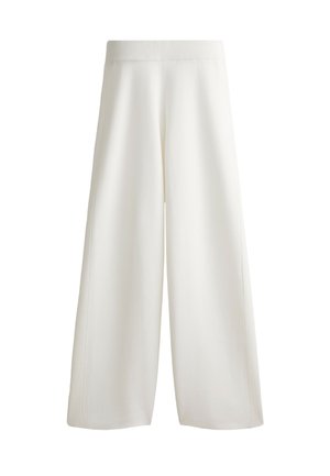 Weißeweite Hose aus strukturiertem Stoff. Mit geripptem Bund und klaren Linien, ohne sichtbare Verschlüsse oder Muster.