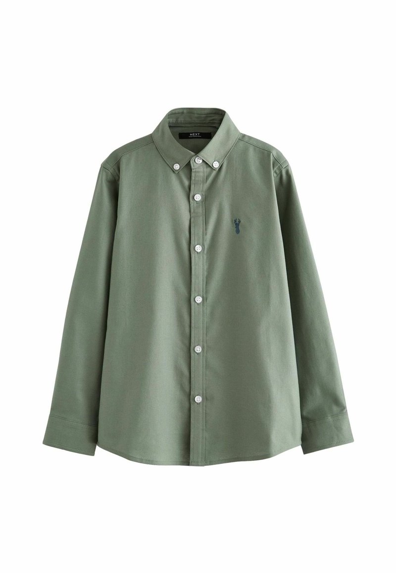 Chemise verte à manches longues avec boutons, col boutonné et petit logo brodé homard foncé sur la poitrine gauche.
