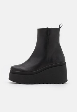 LEATHER - Platform ankle boots - black