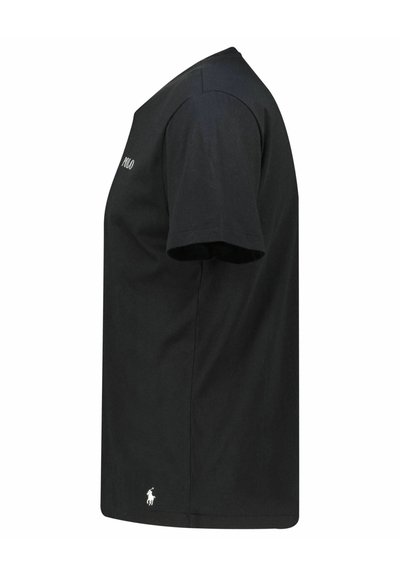 Camiseta de algodón negra con mangas cortas, cuello redondo y logo bordado en el pecho y dobladillo. Presenta un diseño de corte recto.