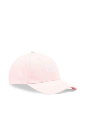 Casquette de baseball rose clair avec une visière courbée et le logo "MSGM" brodé en blanc sur le panneau avant, présentée sur un fond blanc.