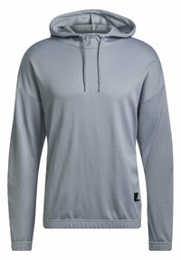 Lichtgrijze longsleeve hoodie met een trekkoord, gestructureerde stof, relaxte pasvorm en een logolabel aan de onderste linkerkant.