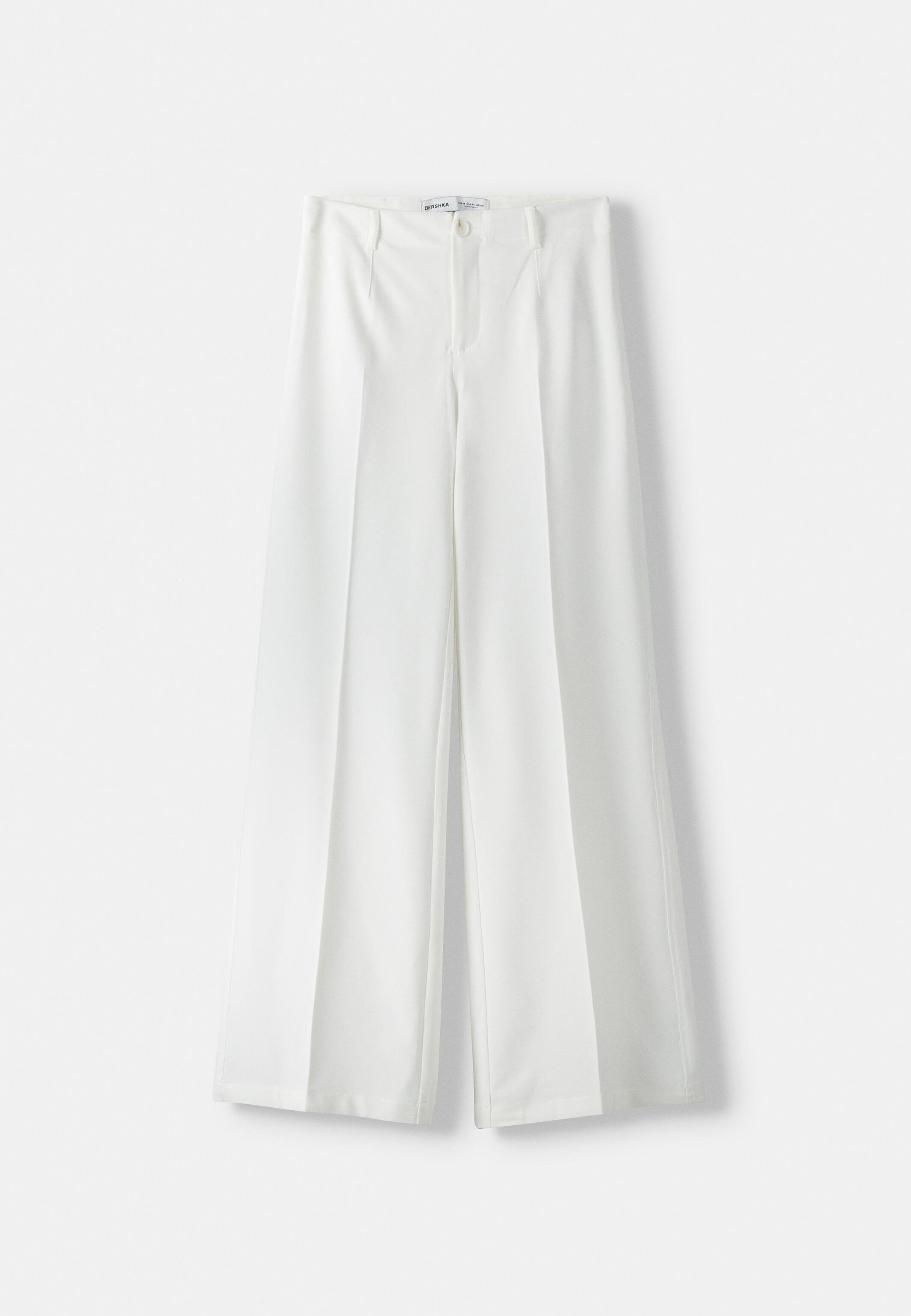 パンツ Golden  Tailored White Trousers With Minimalist White High Trouser Pants Suite with Belt and Gold Accents