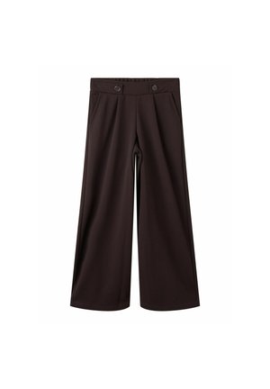 Pantalon noir large et raccourci, avec une ceinture boutonnée et des poches latérales, présenté à plat sur fond blanc.