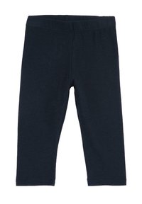 Navy katoenen leggings met een elastische tailleband, voorzien van een gladde textuur en rechte snit, die net boven de enkel komen.