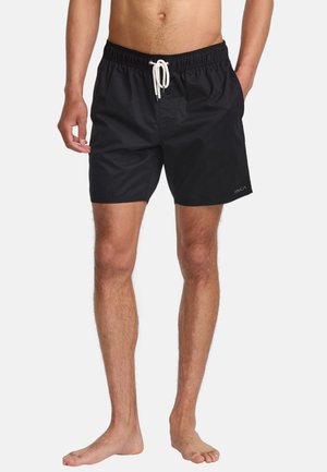 Pánske čierne plavecké šortky s bielym šnúrkou, elastickým pásom, bočnými vreckami a malým logom na ľavej nohe.