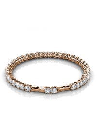 Bracciale in oro rosa con una serie di pietre rotonde e trasparenti alternate a dettagli metallici, creando un design continuo.