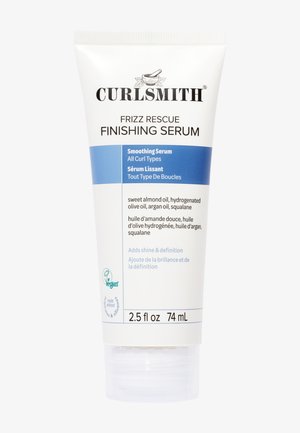 Sérum de finition Curlsmith Frizz Rescue dans un tube pour tous les types de boucles, contenant des huiles d'amande, d'olive, d'argan, du squalane, végan, 74 mL.