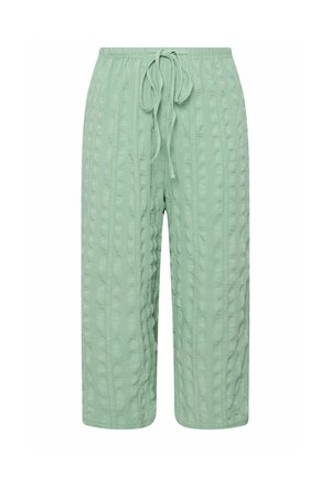 Lichtgroene, gestructureerde wijde broek met elastische tailleband en vooraan een trekkoord.