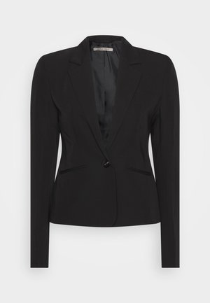 Zwart getailleerd damesblazer met enkele knoopsluiting, rever met inkeping, lange mouwen en een split in de zakken, gelabeld Anna Field.