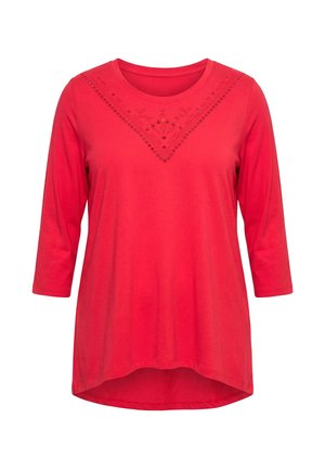 Angel of Style, T-SHIRT, LÄNGERE A-LINIE, LOCHSTICKEREI, 3/4-ÄRMEL - Langærmet T-shirt - neon red