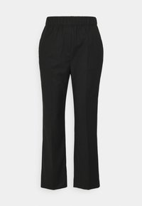 Pantalons noirs à jambes droites avec une taille élastique. Fabriqués en tissu lisse, sans motifs ni accessoires. Un design simple et classique.