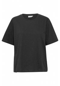Sort kortærmet t-shirt lavet af letvægtsmateriale. Har en rund halsudskæring og en afslappet pasform, med en glat tekstur og ingen mønstre.