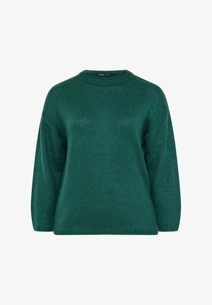 Groen gebreid trui met een ronde halslijn, lange mouwen en een gestructureerde afwerking. Beschikt over een relaxte pasvorm en ribbelmanchetten en -zoom.