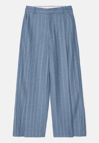 WIDE STRIPED TROUSERS - Trousers - grey blue