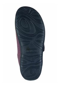 Black rubber sole with textured patterns and grooves; deep purple felt upper; labeled size 37; made in Italy.
