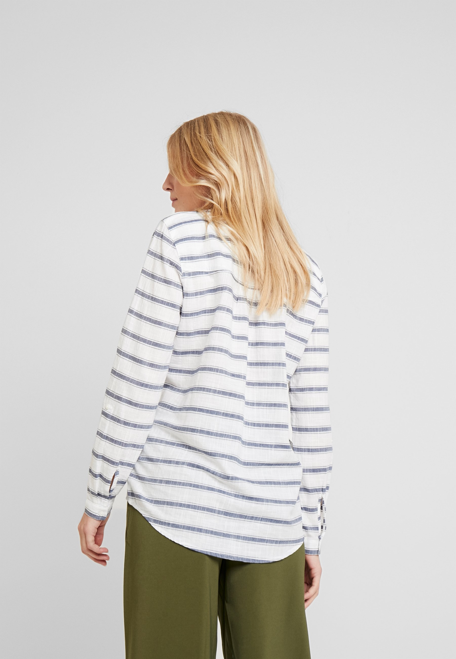 TOM TAILOR DENIM STRIPED HENLEY BLOUSE Bluser whitenavy TOM TAILOR DENIM STRIPED HENLEY BLOUSE - Bluser - white/green