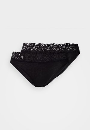 Black cotton underwear with a lace waistband, featuring a smooth texture and classic brief shape. Two pairs are shown stacked.