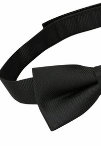 Papillon nero in tessuto strutturato, con nodo preannodato e cinturino regolabile per una vestibilità sicura.