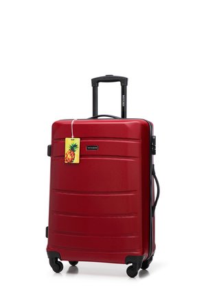 MEDIUM SUITCASE WITH LUGGAGE TAG FROM ABS - Wheeled suitcase - red