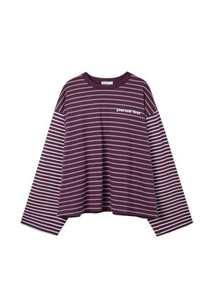 Stradivarius, LONG SLEEVE STRIPED SLOGAN T-SHIRT - Long sleeved top - purple