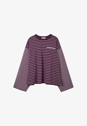 Stradivarius, LONG SLEEVE STRIPED SLOGAN T-SHIRT - Long sleeved top - purple