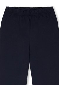 Marineblaue Jogginghosen mit elastischem Bund aus einem glatten, leicht dehnbaren Stoff. Das Design zeichnet sich durch schmal zulaufende Beine und das Fehlen sichtbarer Taschen oder Verzierungen aus.