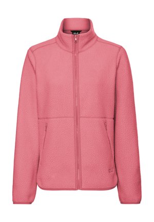 Fleecejacke in Hellrosa mit hohem Kragen, durchgehendem Frontreißverschluss und zwei Seitentaschen. Strukturiertes, warmes Material mit glatter Oberfläche.